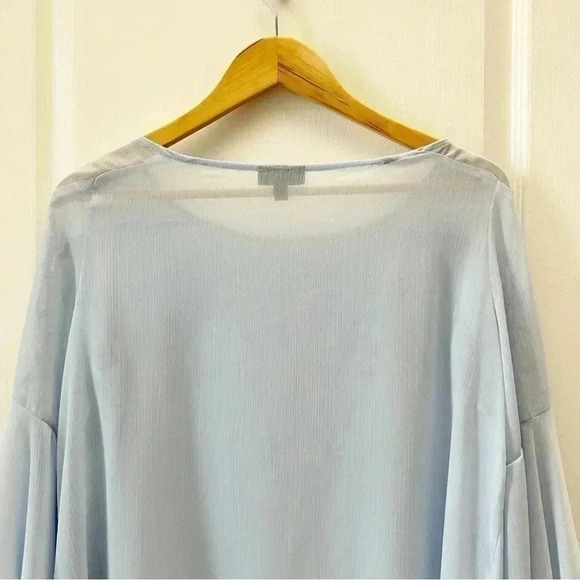 Topshop Eyelet Lace Up Fluted Sleeves Sheer Blouse Top Light Blue Size Small - Picture 10 of 16